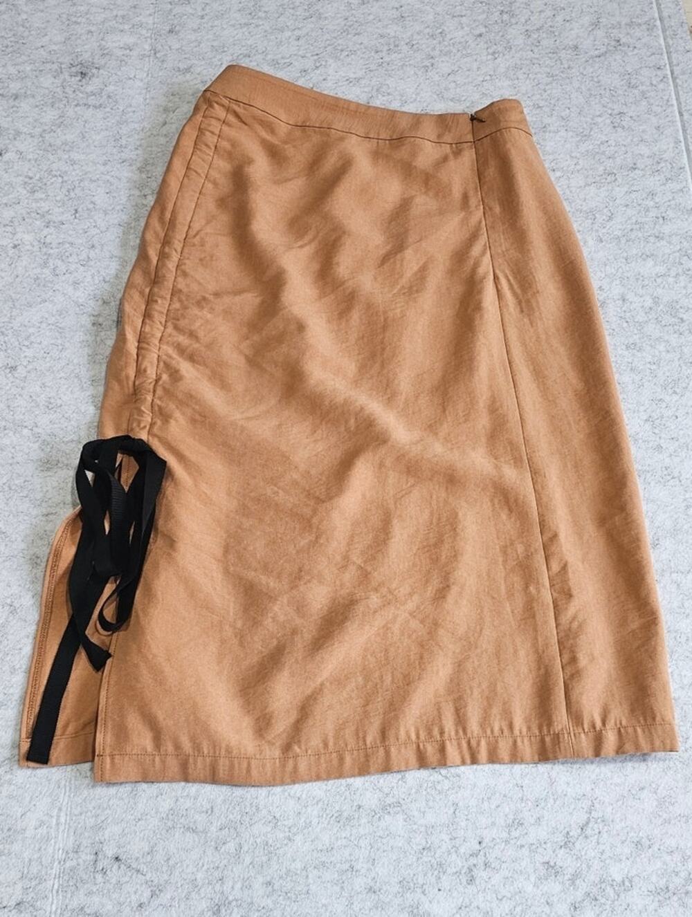 BLANCORE Side Ruched Tie Midi Skirt Camel Tan Size Small